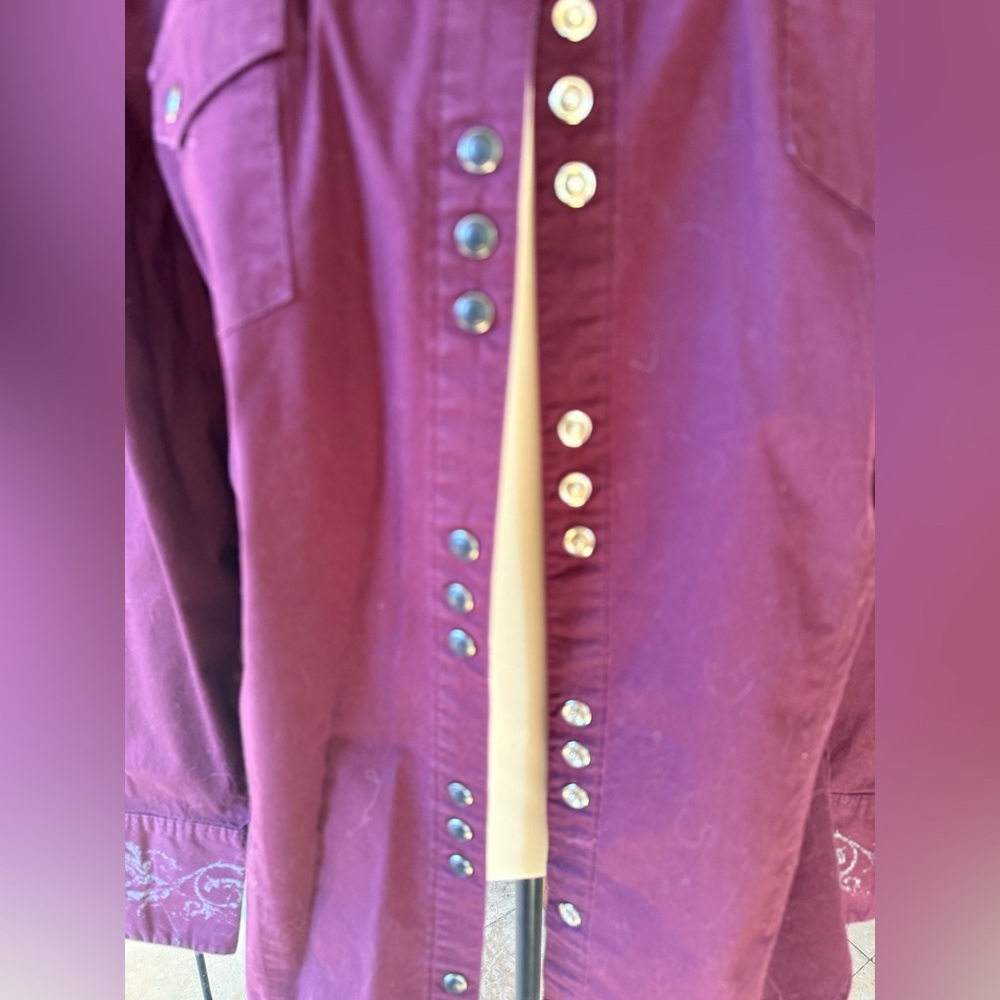 STETSON ladies western long sleeve blouse XL excellent condition burgundy - Picture 8 of 16